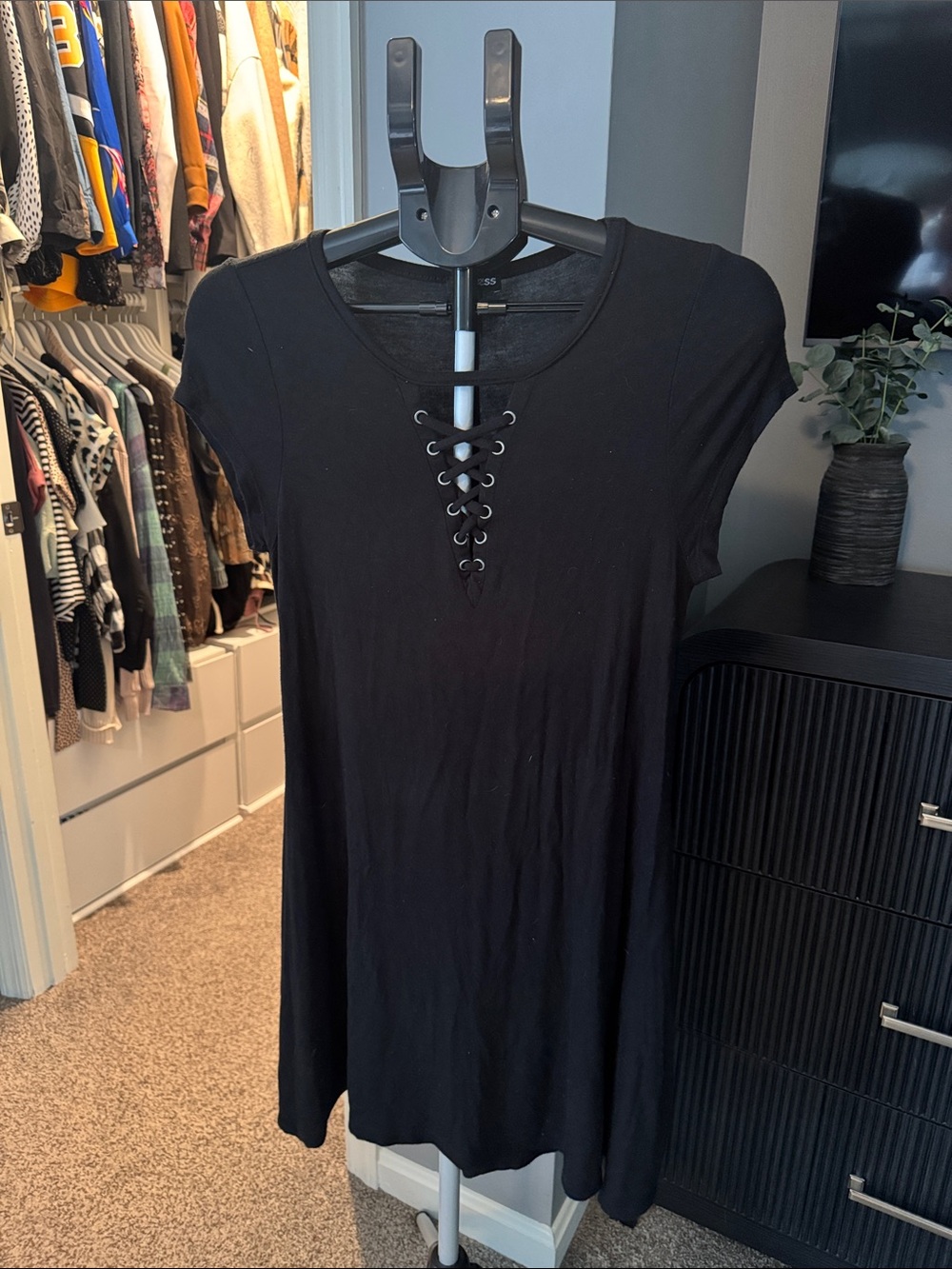 Black Lace-Up Tee Dress